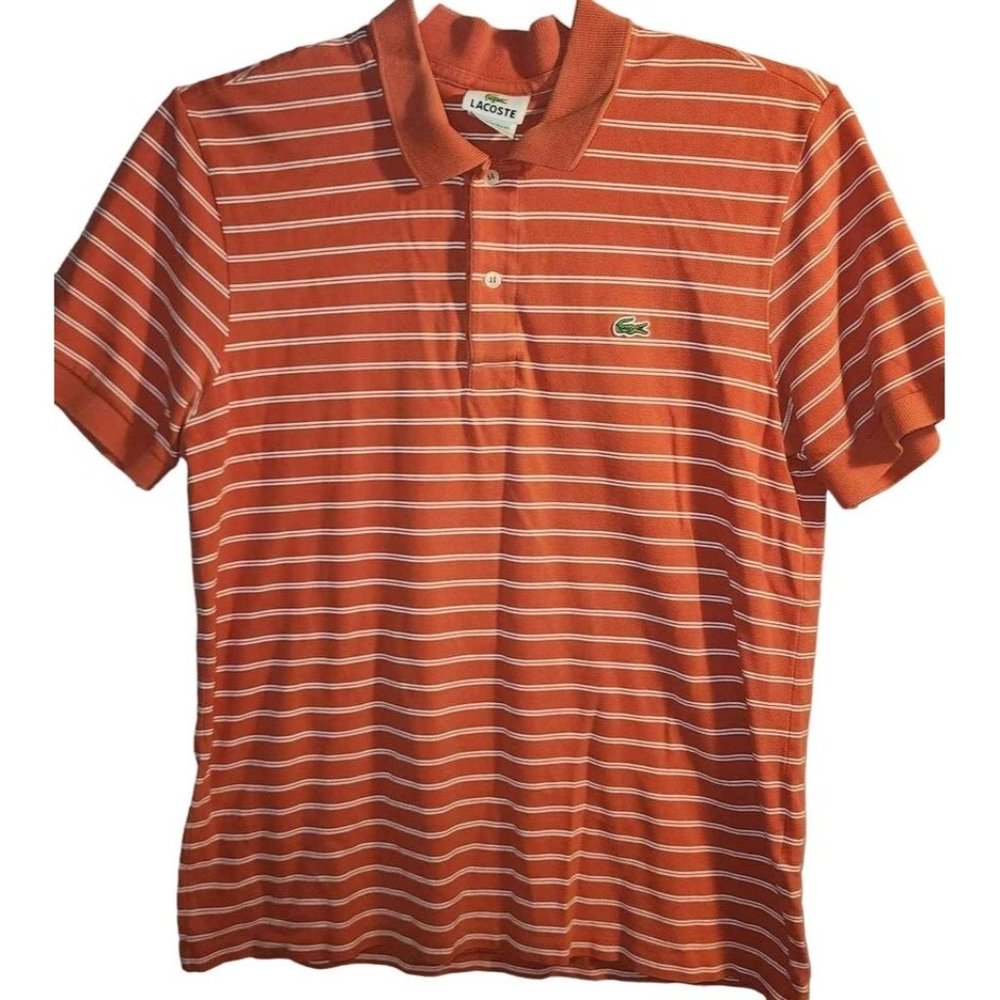 Lacoste Mens 4 Medium Orange Striped Polo Shirt Logo Premium Fabric SfPf Home•88
